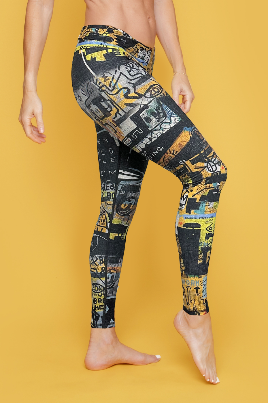 Blue and Gold Women's Leggings - Designer Leggings With Lots of