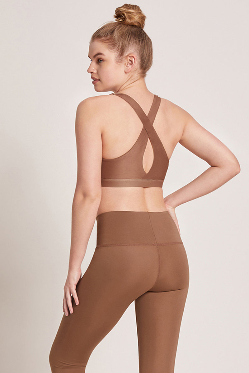 Crossed Medium Support Sports Bra : Nutmeg